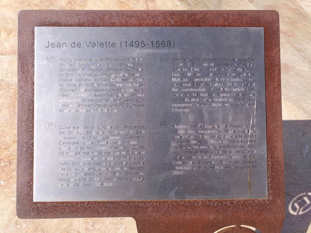 Denkschrift des Denkmals Jean de Vallette