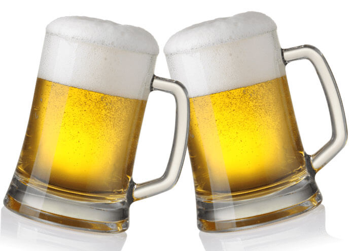 Two beer glasses toast