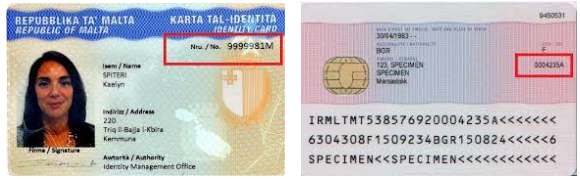 Muster Malta ID Card Vorderseite und Rückseite