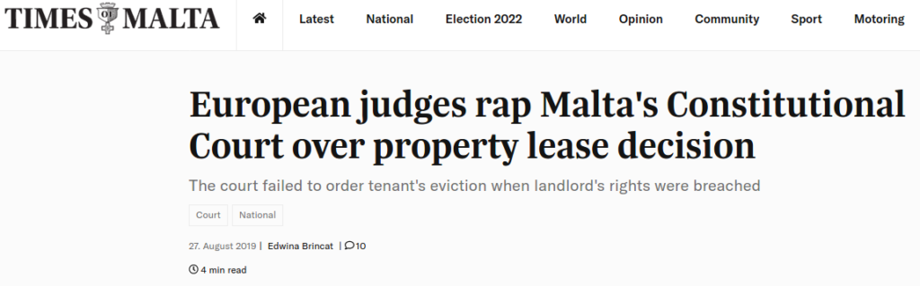 European judges rap Malta's Constitutional Court over property lease decision