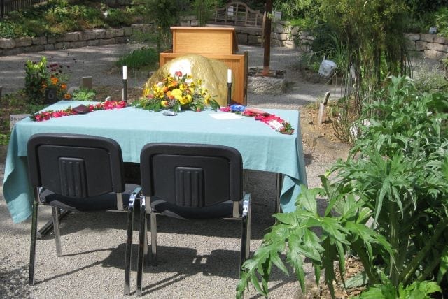 For wedding: altar with two chairs in a park