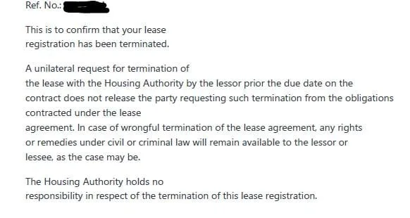 cancel rent contract lease registration terminated